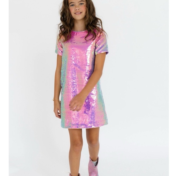 NWT Lola and the Boys Sparkling Pink and Blue Sequin Kids Dress